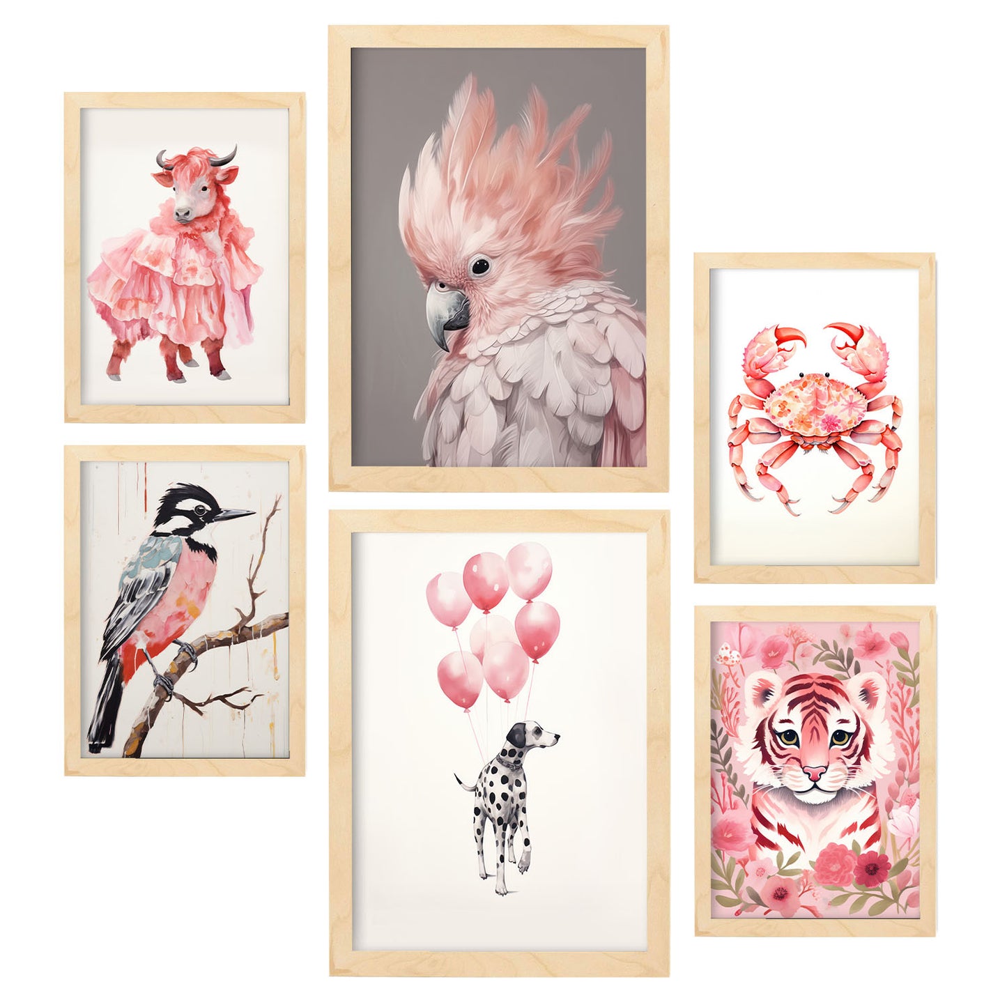 Set de 6 Láminas de Animales Rosados Nacnic