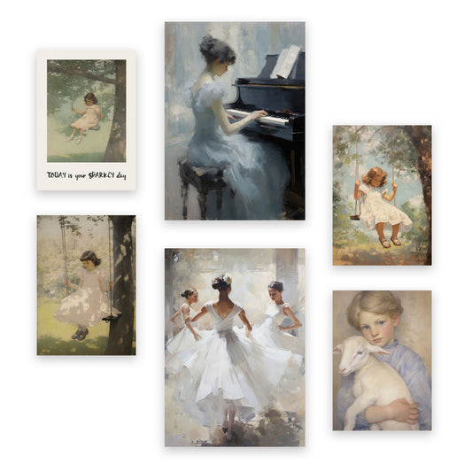 Conjunto Nacnic de 6 Láminas de Infancia de Niña y Guardería