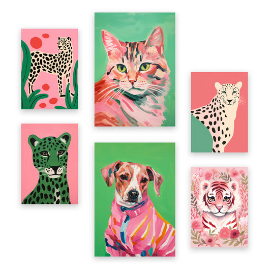 Nacnic Set de 6 Láminas de Mascotas Rosadas en Huellas de Guardería