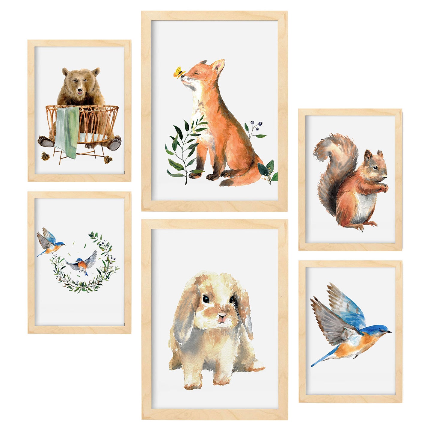 Nacnic Set de 6 Láminas de Animales en Acuarela