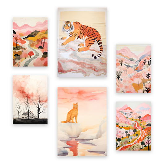 Nacnic Set de 6 Láminas de Caricaturas de Tigre y Gato