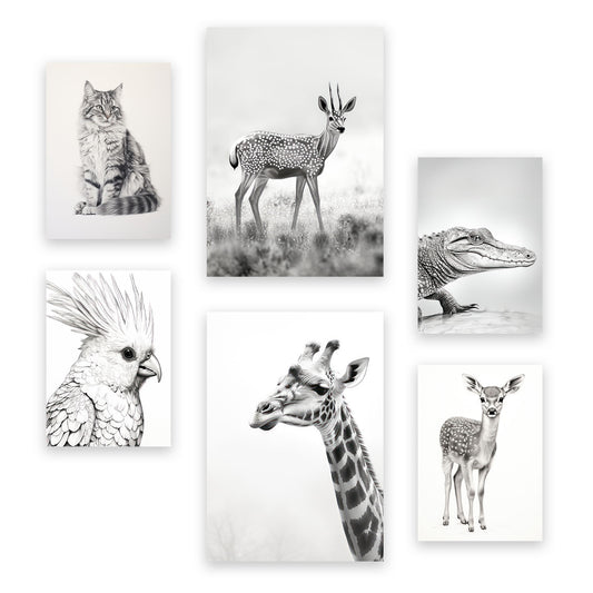 Nacnic Set de 6 Láminas de Animales de Lápiz para Guardería