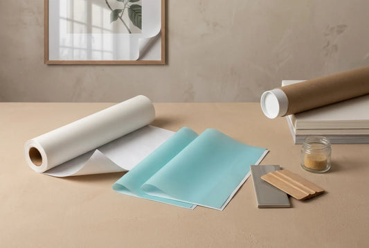 Professional header image for educational tutorial: Vinilos para Pared de Baño: Guía para Elegir los que Real...