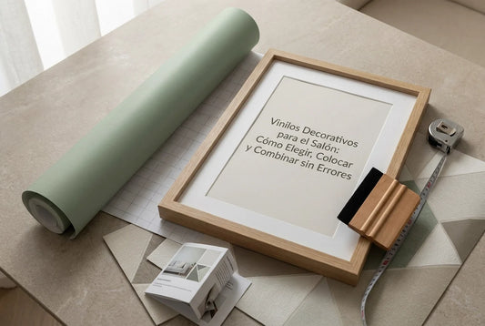 Professional header image for educational tutorial: Vinilos Decorativos para el Salón: Cómo Elegir, Colocar y...