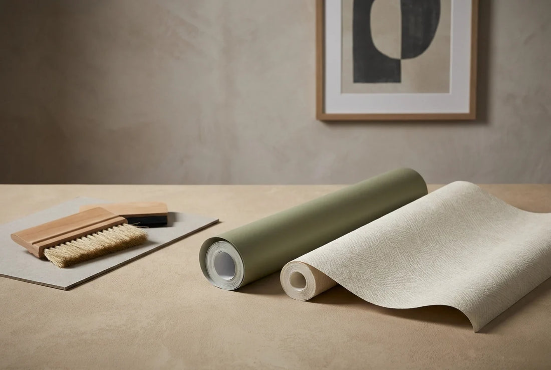 Professional header image for comparison analysis: Vinilos Adhesivos vs. Papel Pintado: Cuándo Elegir Cada O...