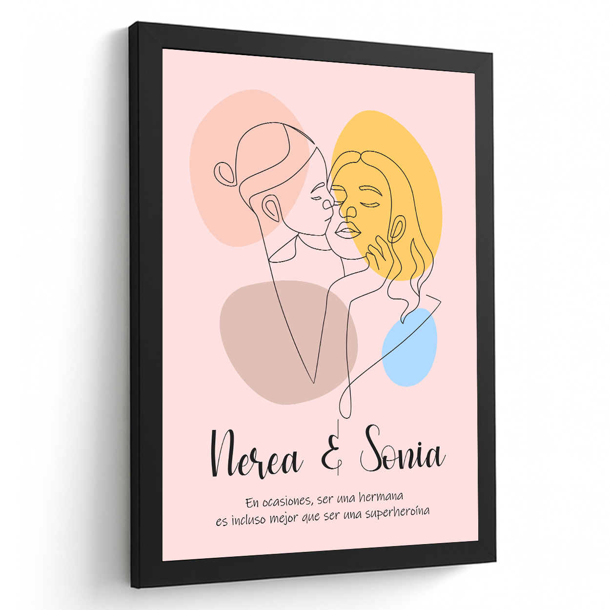 Lámina Personalizada Beso De Hermanas Con Nombre Y Frase Superheroinas Regalo De Diseño Para Momentos Unicos. Ideal Para Eventos. Cumpleaños, Aniversarios, Nacimientos