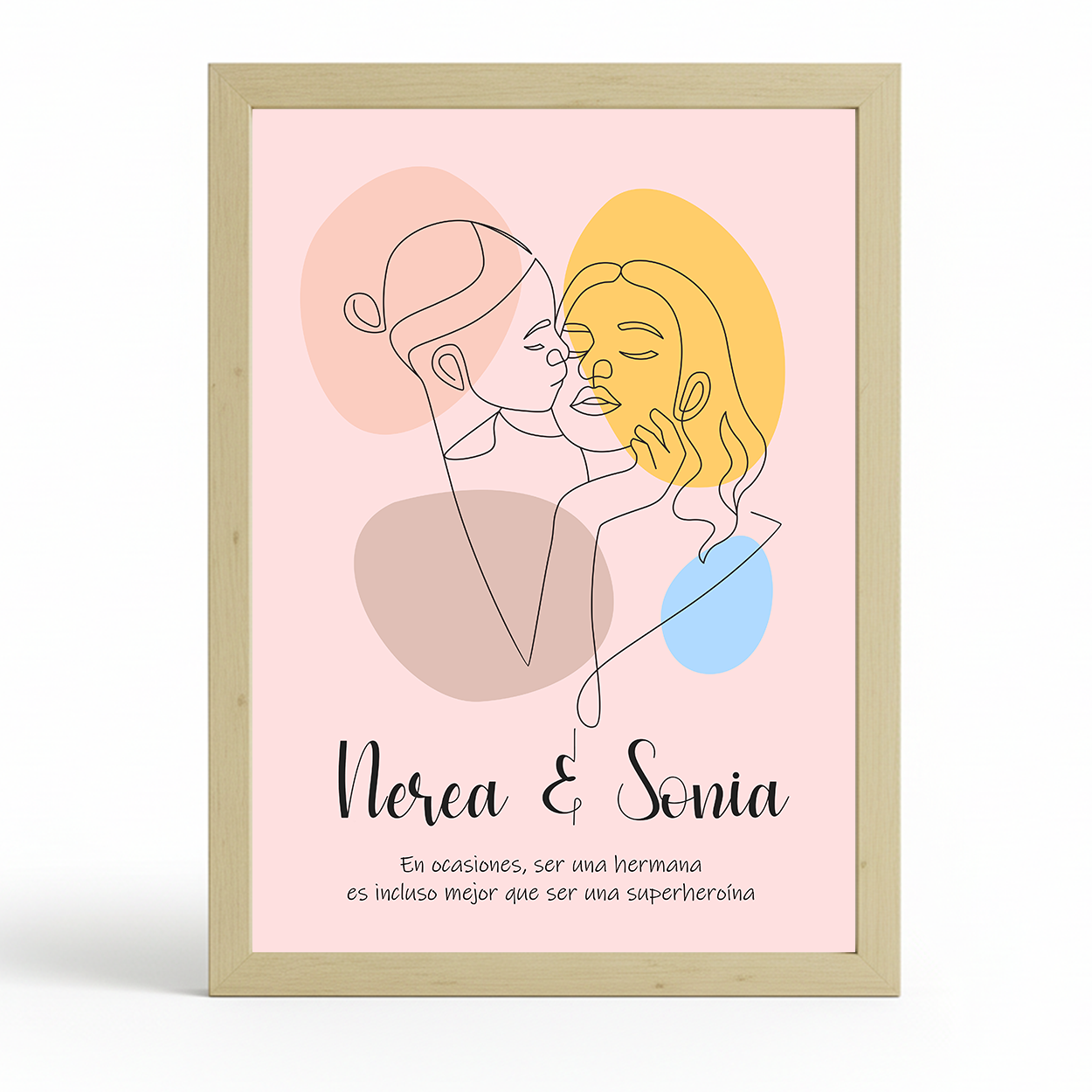Lámina Personalizada Beso De Hermanas Con Nombre Y Frase Superheroinas Regalo De Diseño Para Momentos Unicos. Ideal Para Eventos. Cumpleaños, Aniversarios, Nacimientos