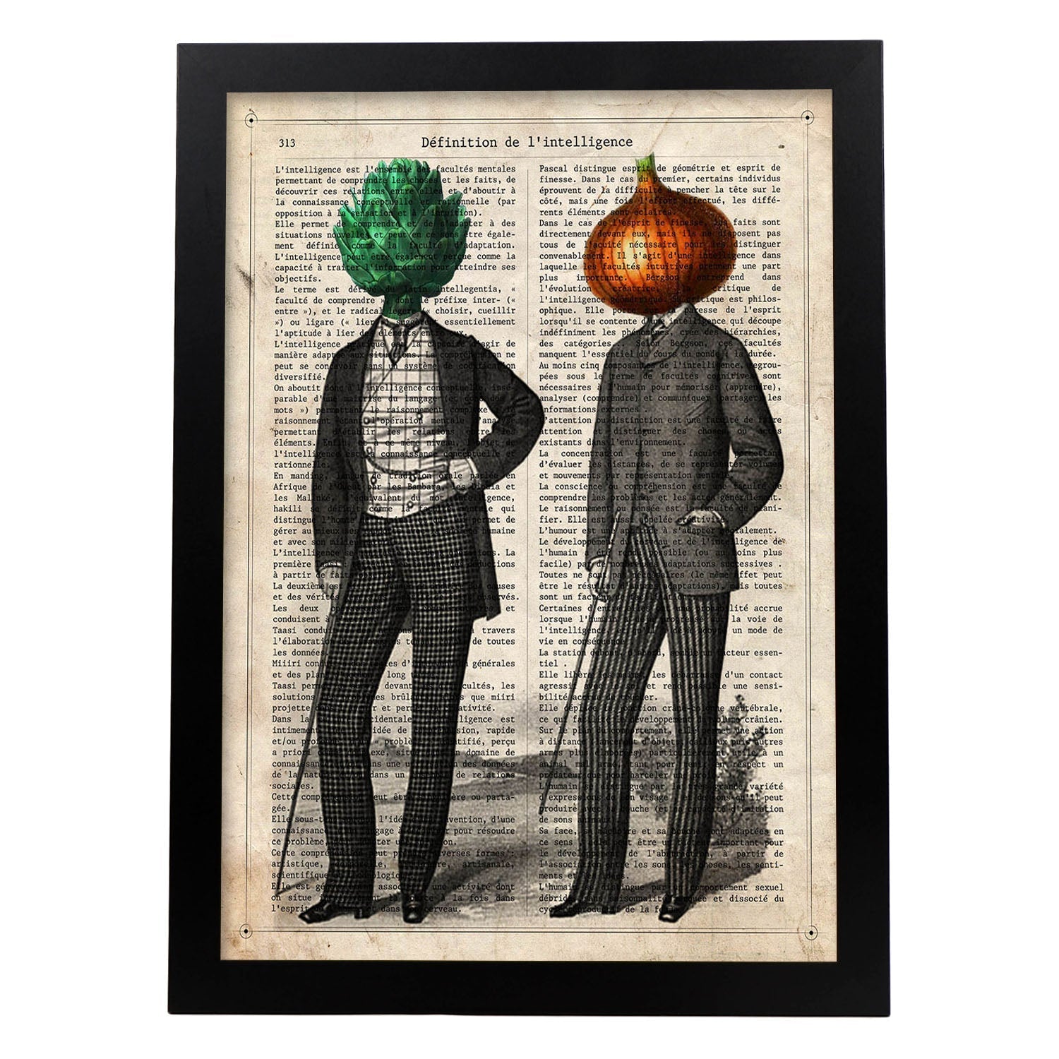 Poster de Alcahofa y Cebolla. Láminas de frutas y verduras con definiciones. Ilustraciones de alimentacion vegetariana.-Artwork-Nacnic-A4-Marco Negro-Nacnic Estudio SL