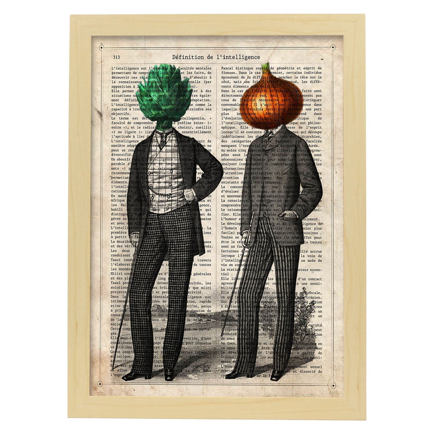 Poster de Alcahofa y Cebolla. Láminas de frutas y verduras con definiciones. Ilustraciones de alimentacion vegetariana.-Artwork-Nacnic-A4-Marco Madera clara-Nacnic Estudio SL