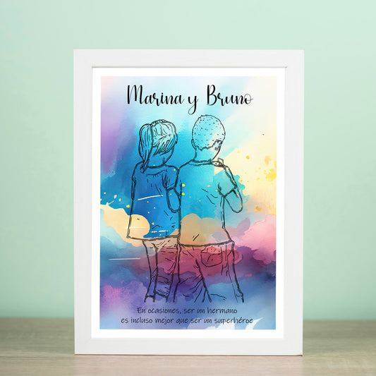 Lámina Personalizada Hermanos Con Sus Nombres Y Frases Superheroes Regalo De Diseño Para Momentos Unicos. Ideal Para Eventos. Cumpleaños, Aniversarios