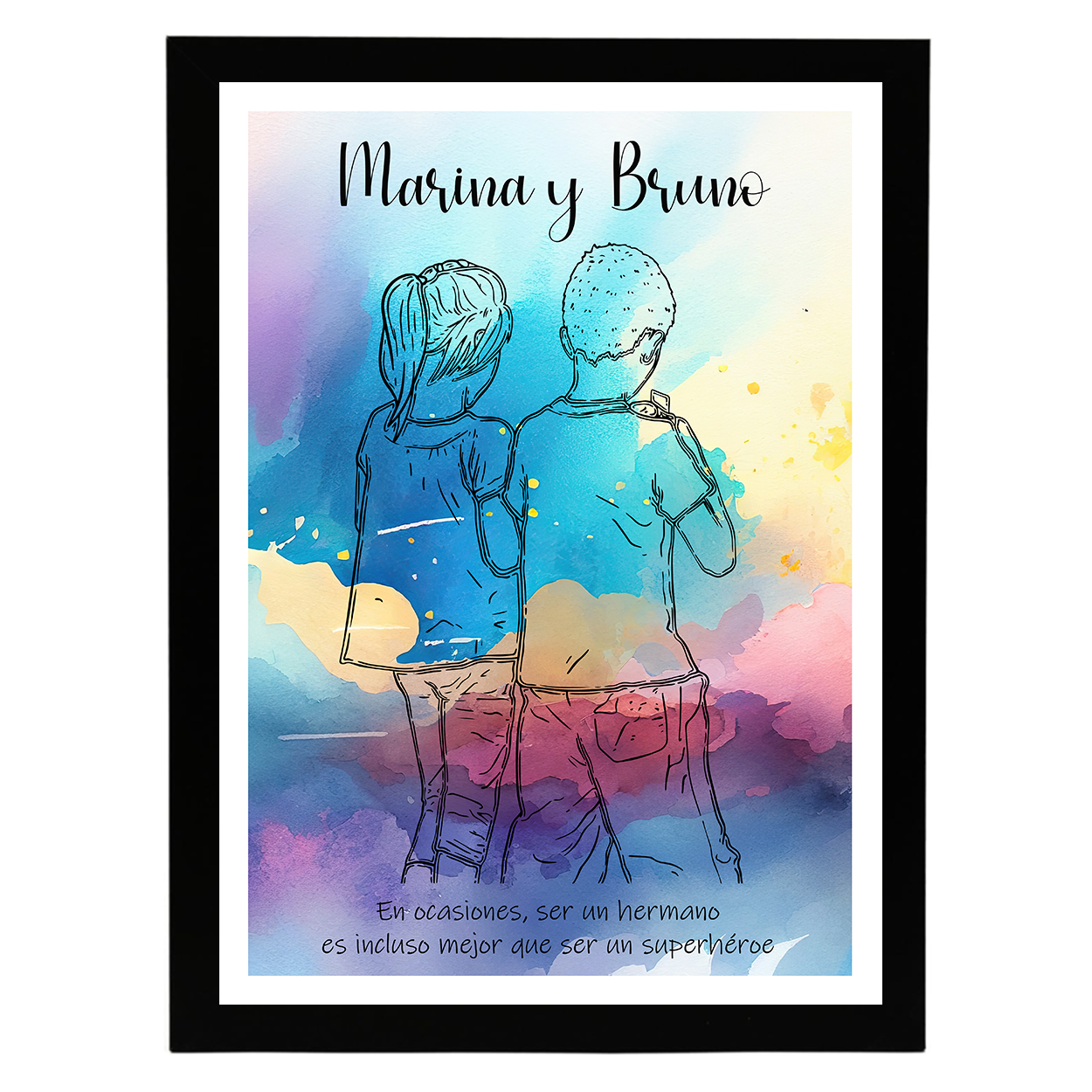 Lámina Personalizada Hermanos Con Sus Nombres Y Frases Superheroes Regalo De Diseño Para Momentos Unicos. Ideal Para Eventos. Cumpleaños, Aniversarios