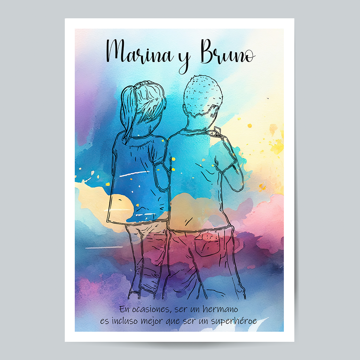 Lámina Personalizada Hermanos Con Sus Nombres Y Frases Superheroes Regalo De Diseño Para Momentos Unicos. Ideal Para Eventos. Cumpleaños, Aniversarios