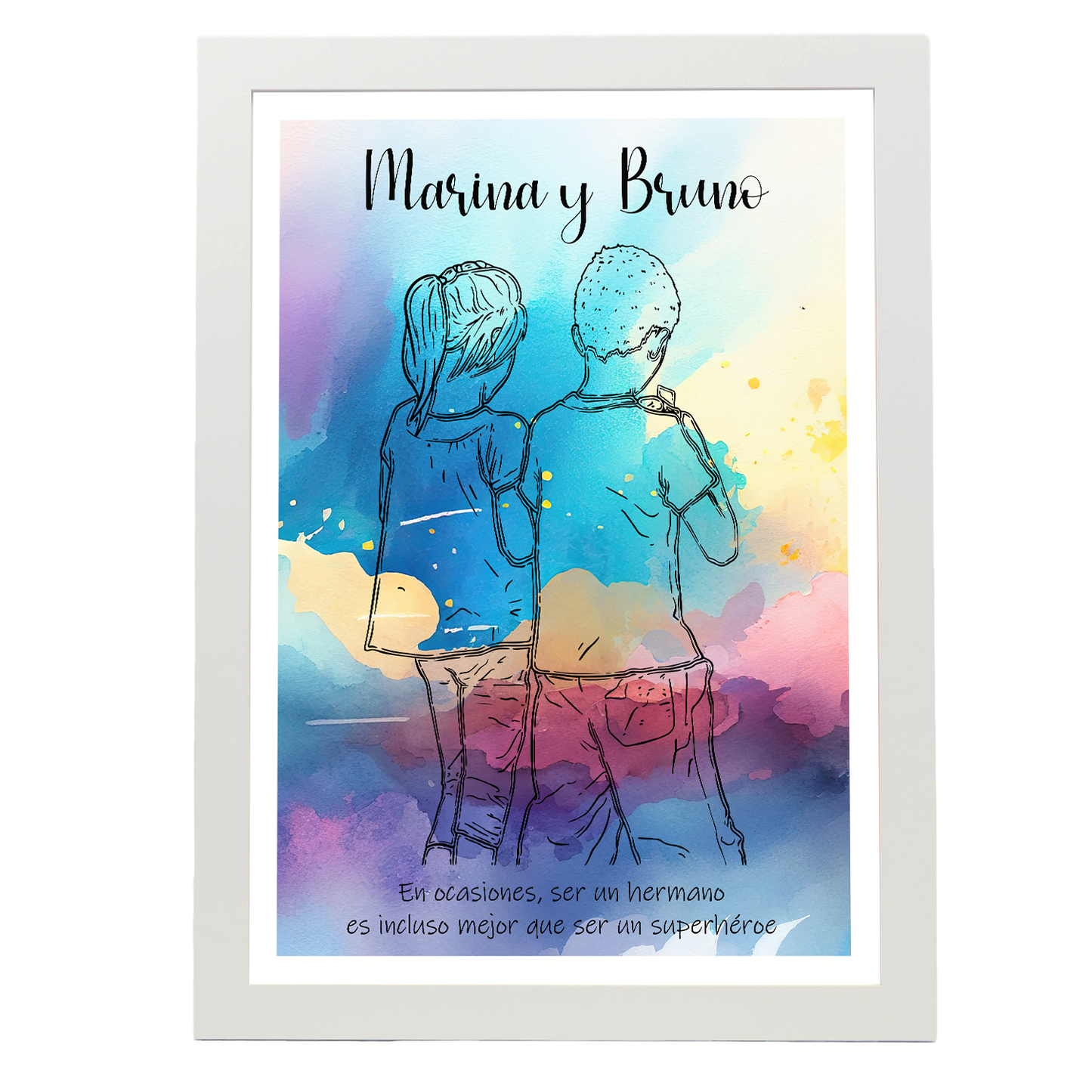 Lámina Personalizada Hermanos Con Sus Nombres Y Frases Superheroes Regalo De Diseño Para Momentos Unicos. Ideal Para Eventos. Cumpleaños, Aniversarios