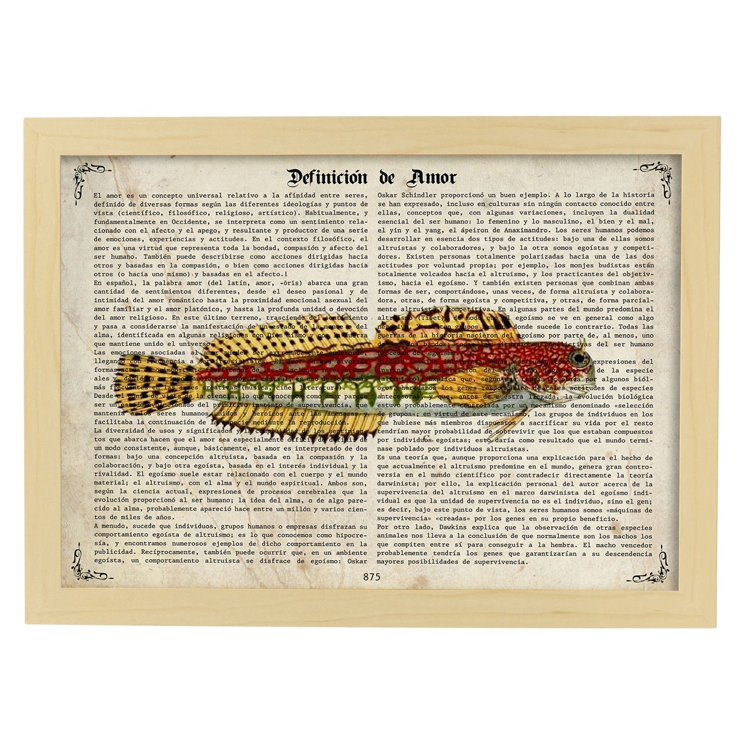 Poster de peces marinos. Lámina de Salarias con definicion. Diseño de peces marinos con definiciones.-Artwork-Nacnic-A3-Marco Madera clara-Nacnic Estudio SL