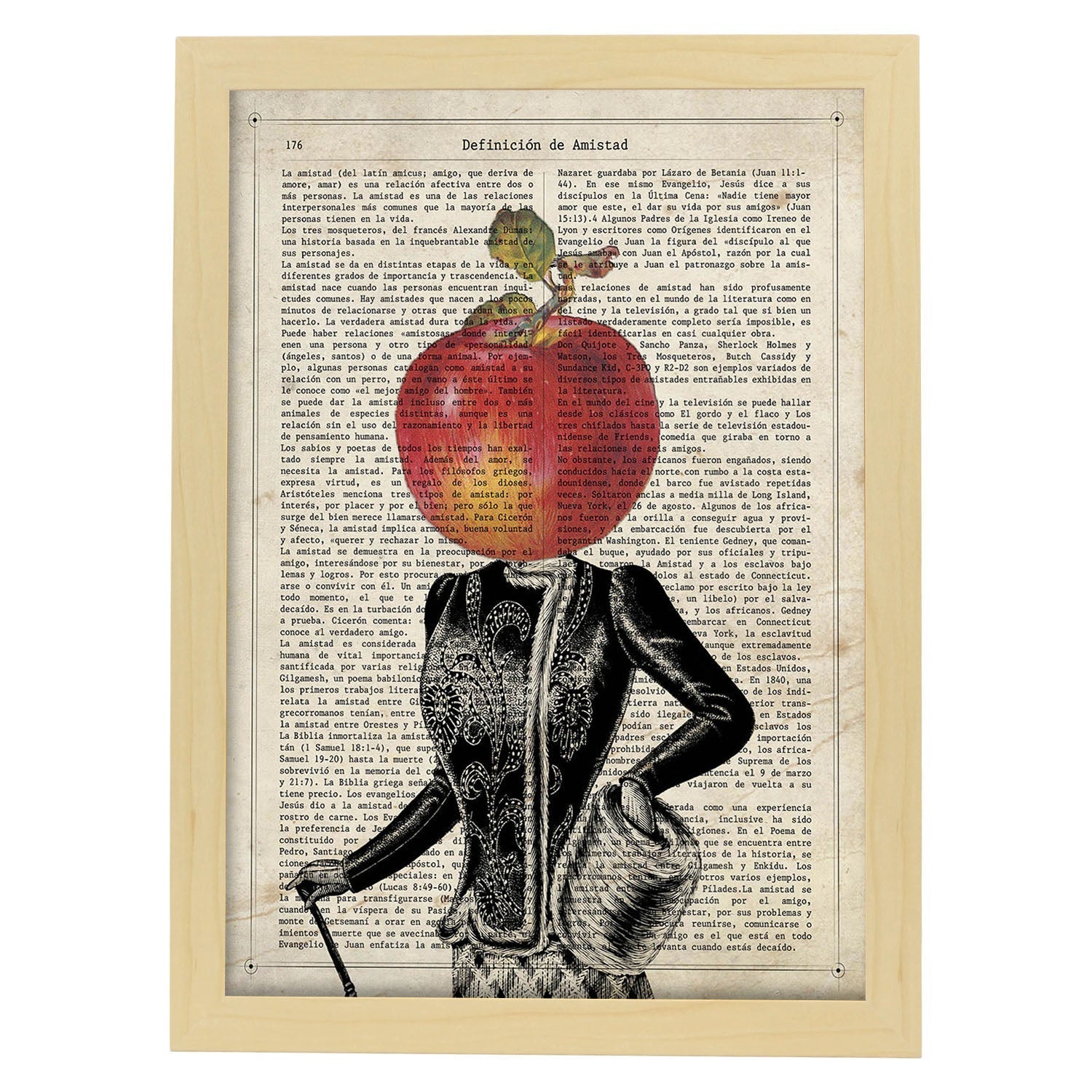 Poster de verduras humanas. Lámina Miss Manzana. Cuadros de humanos con cabezas de verdura.-Artwork-Nacnic-A3-Marco Madera clara-Nacnic Estudio SL