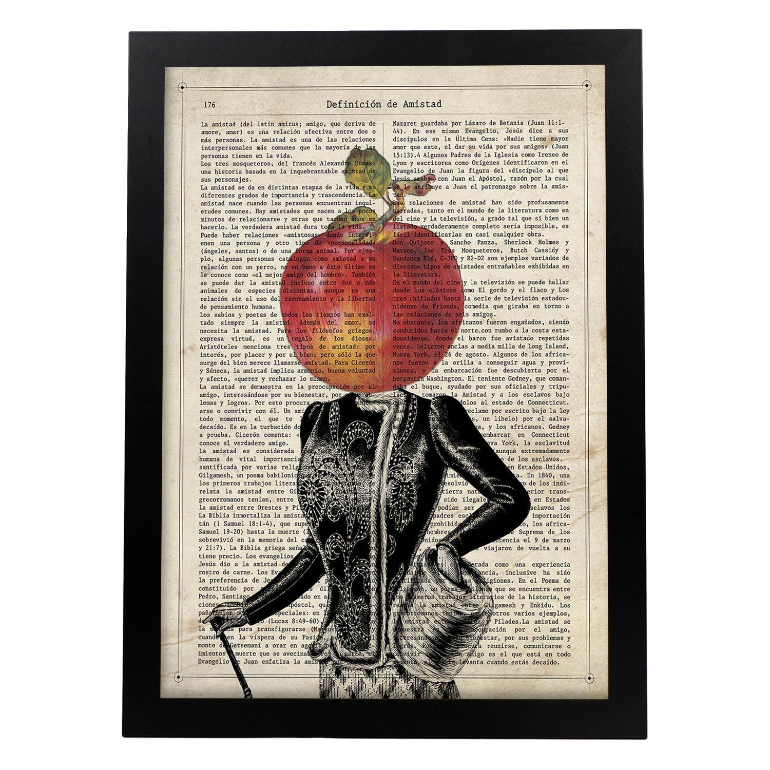 Poster de verduras humanas. Lámina Miss Manzana. Cuadros de humanos con cabezas de verdura.-Artwork-Nacnic-A4-Marco Negro-Nacnic Estudio SL