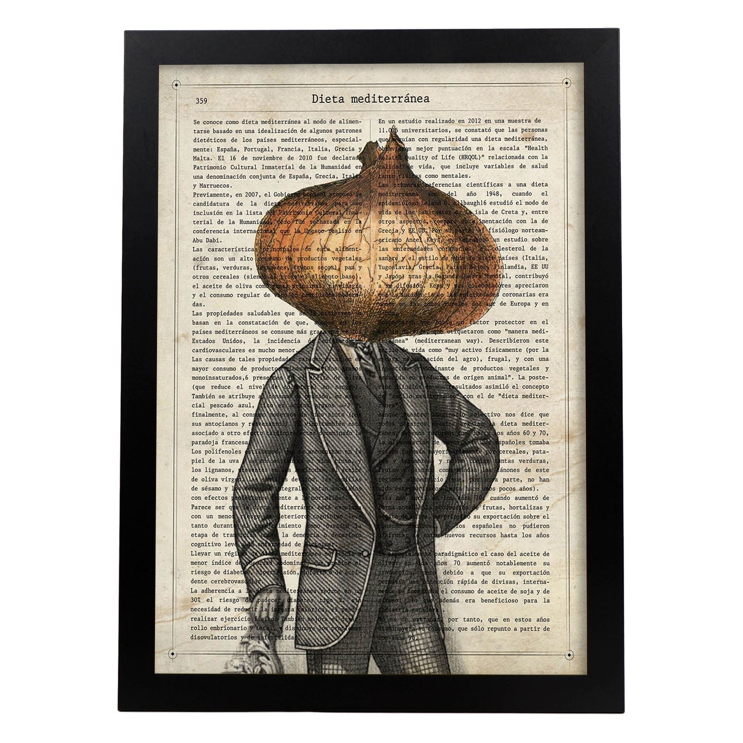 Poster de verduras humanas. Lámina Mr. Cebolla. Cuadros de humanos con cabezas de verdura.-Artwork-Nacnic-A3-Marco Negro-Nacnic Estudio SL