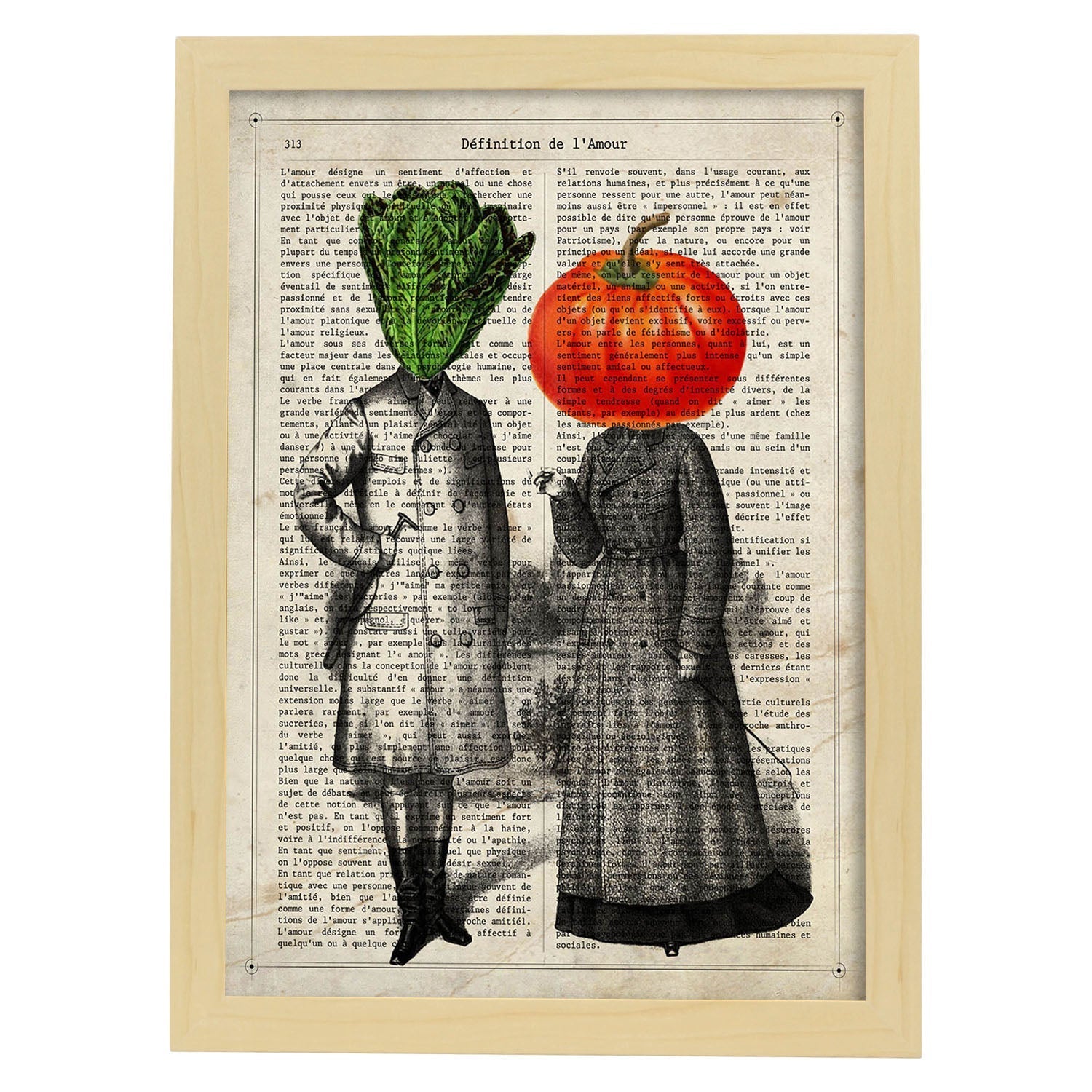Poster de verduras humanas. Lámina Mr. Lechuga & miss Tomate. Cuadros de humanos con cabezas de verdura.-Artwork-Nacnic-A3-Marco Madera clara-Nacnic Estudio SL
