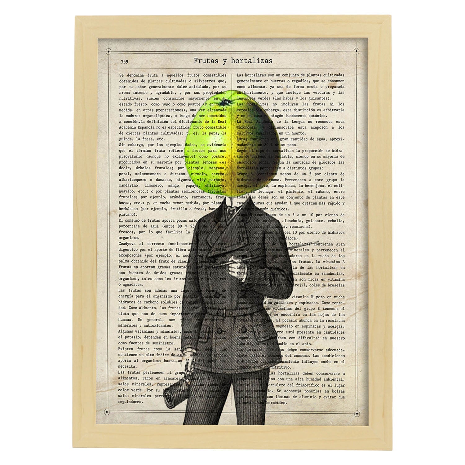 Poster de verduras humanas. Lámina Mr. Manzana. Cuadros de humanos con cabezas de verdura.-Artwork-Nacnic-A3-Marco Madera clara-Nacnic Estudio SL
