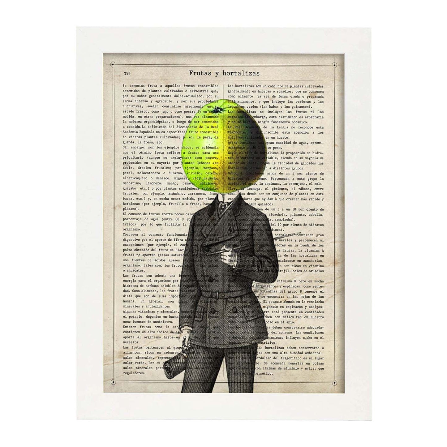 Poster de verduras humanas. Lámina Mr. Manzana. Cuadros de humanos con cabezas de verdura.-Artwork-Nacnic-A3-Marco Blanco-Nacnic Estudio SL