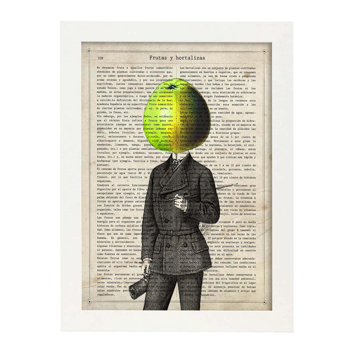 Poster de verduras humanas. Lámina Mr. Manzana. Cuadros de humanos con cabezas de verdura.-Artwork-Nacnic-A4-Marco Blanco-Nacnic Estudio SL