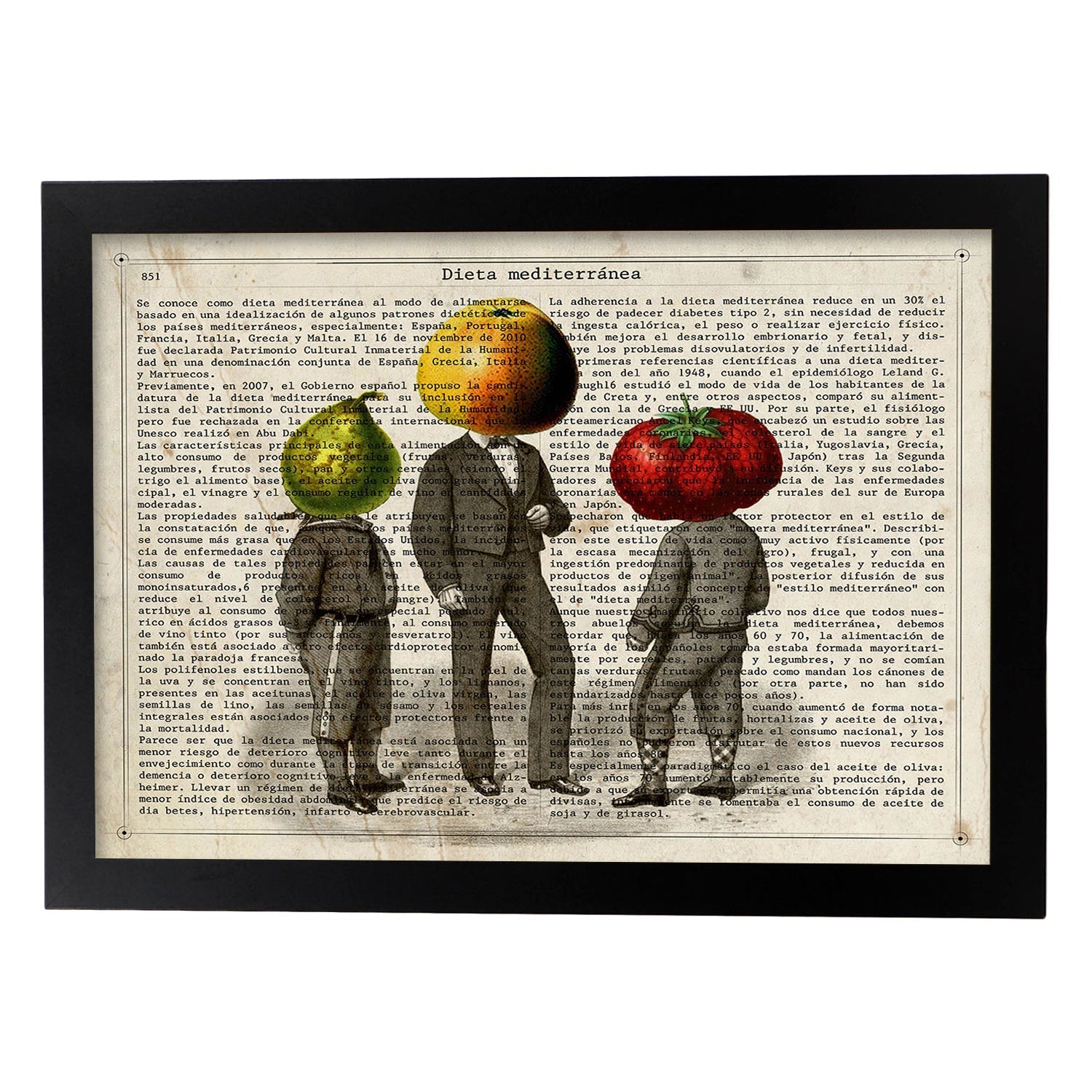 Poster de verduras humanas. Lámina Padre e hijos. Cuadros de humanos con cabezas de verdura.-Artwork-Nacnic-A4-Marco Negro-Nacnic Estudio SL