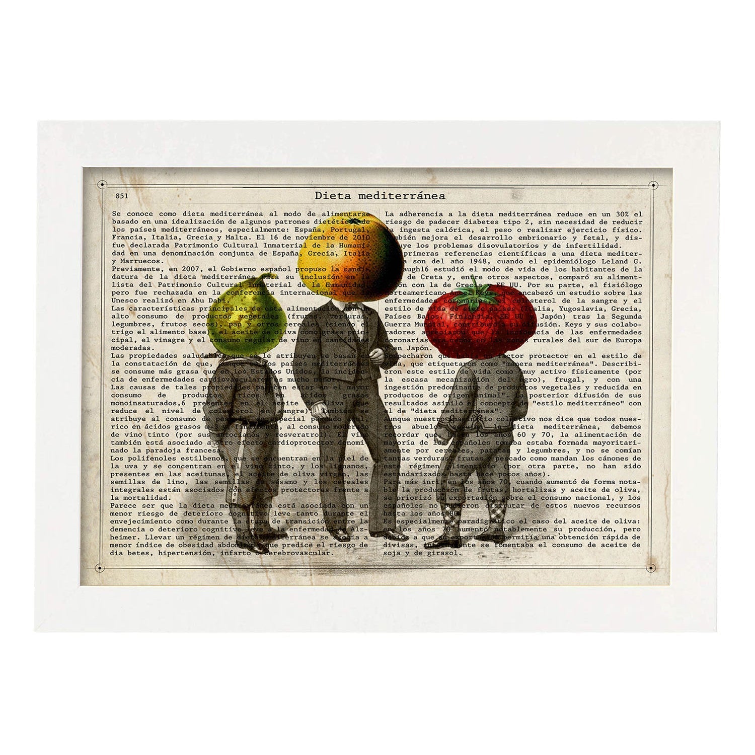 Poster de verduras humanas. Lámina Padre e hijos. Cuadros de humanos con cabezas de verdura.-Artwork-Nacnic-A4-Marco Blanco-Nacnic Estudio SL