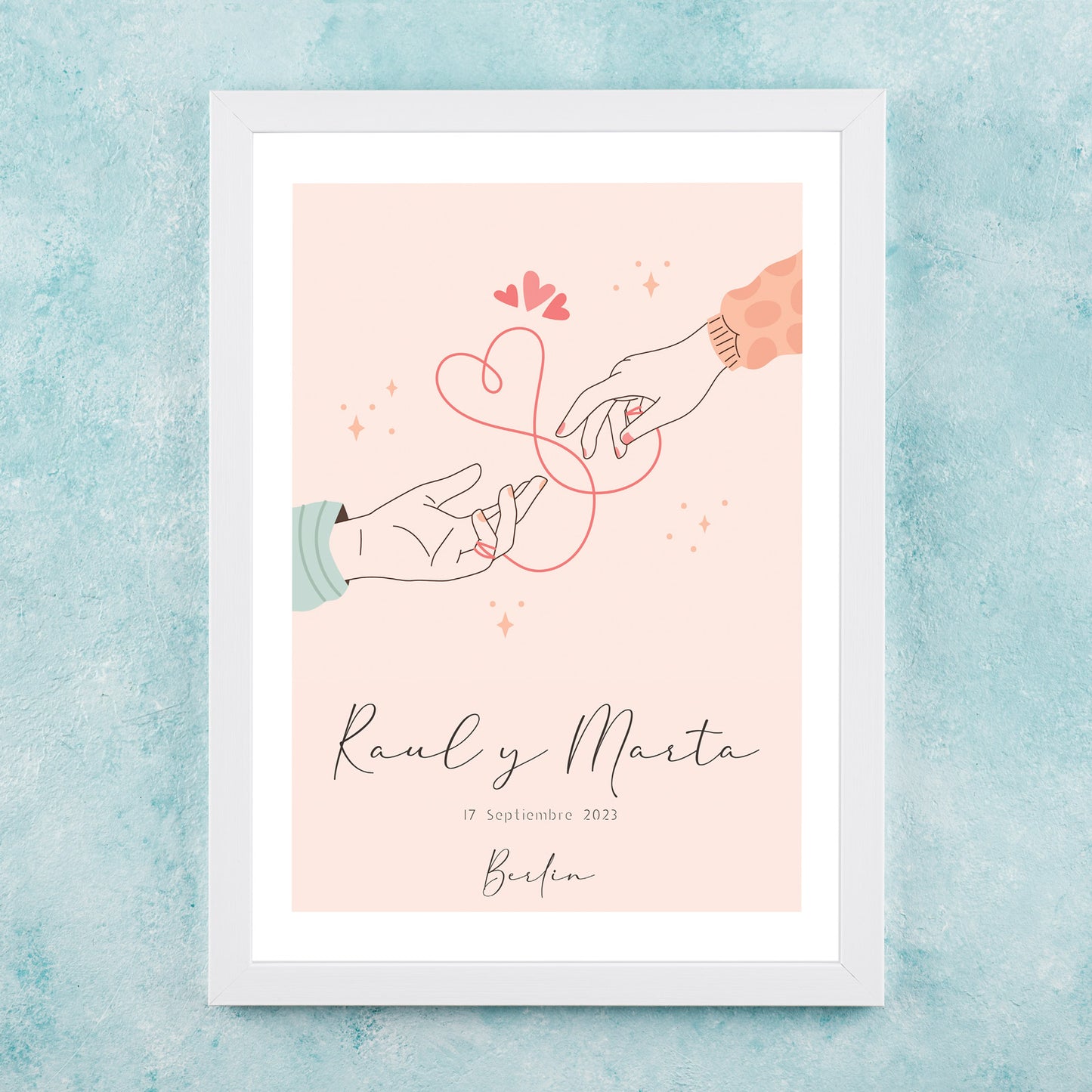 Lámina Personalizada Manos De Pareja Con Sus Nombres, Fecha En Que Se Conocieron Y Lugar Regalo De Diseño Para Momentos Unicos. Ideal Para Eventos. Cumpleaños, Aniversarios, Nacimientos