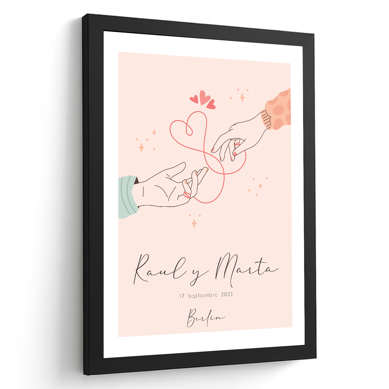 Lámina Personalizada Manos De Pareja Con Sus Nombres, Fecha En Que Se Conocieron Y Lugar Regalo De Diseño Para Momentos Unicos. Ideal Para Eventos. Cumpleaños, Aniversarios, Nacimientos