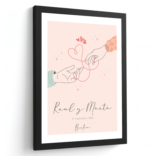 Lámina Personalizada Manos De Pareja Con Sus Nombres, Fecha En Que Se Conocieron Y Lugar Regalo De Diseño Para Momentos Unicos. Ideal Para Eventos. Cumpleaños, Aniversarios, Nacimientos