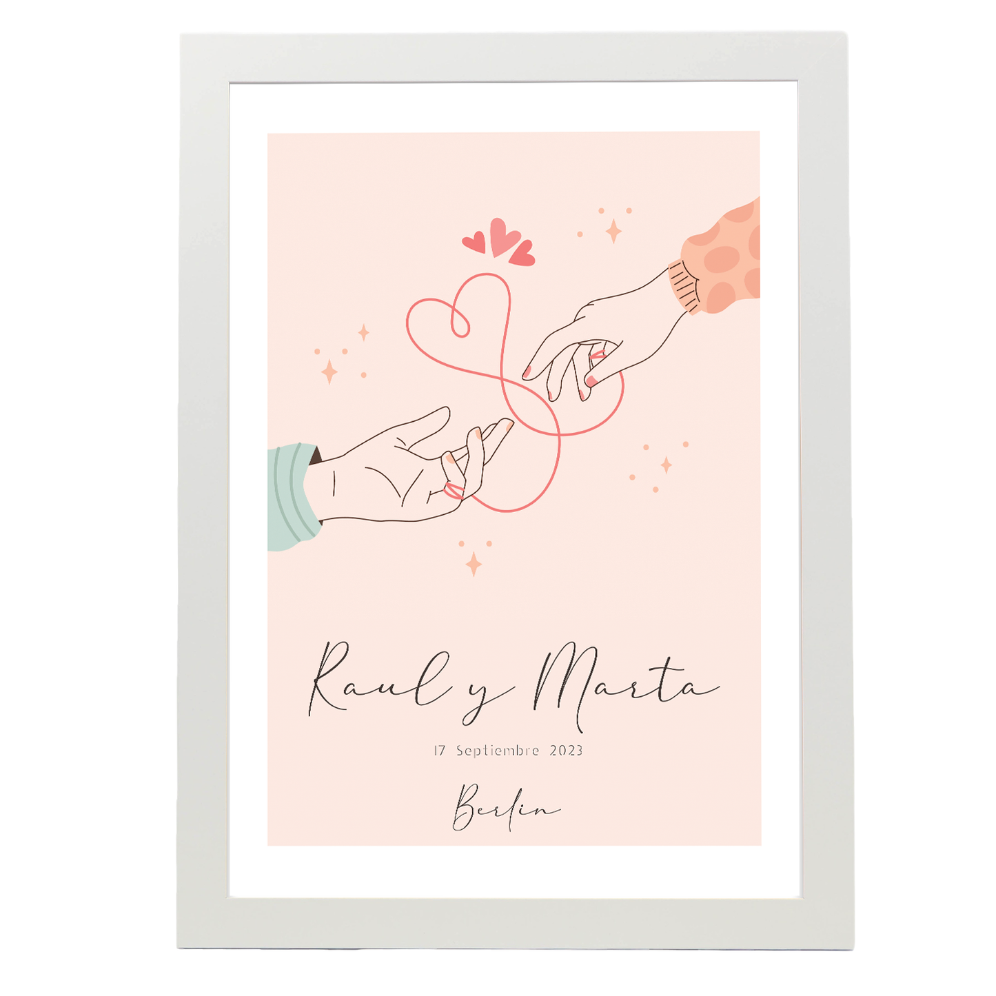 Lámina Personalizada Manos De Pareja Con Sus Nombres, Fecha En Que Se Conocieron Y Lugar Regalo De Diseño Para Momentos Unicos. Ideal Para Eventos. Cumpleaños, Aniversarios, Nacimientos