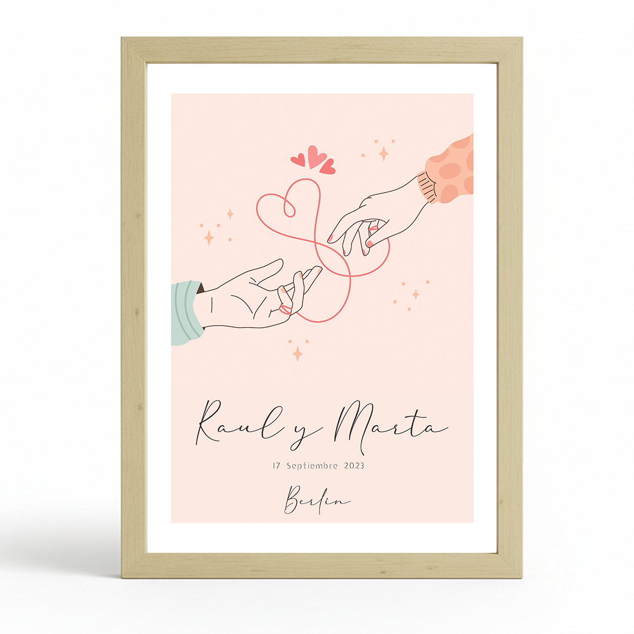 Lámina Personalizada Manos De Pareja Con Sus Nombres, Fecha En Que Se Conocieron Y Lugar Regalo De Diseño Para Momentos Unicos. Ideal Para Eventos. Cumpleaños, Aniversarios, Nacimientos