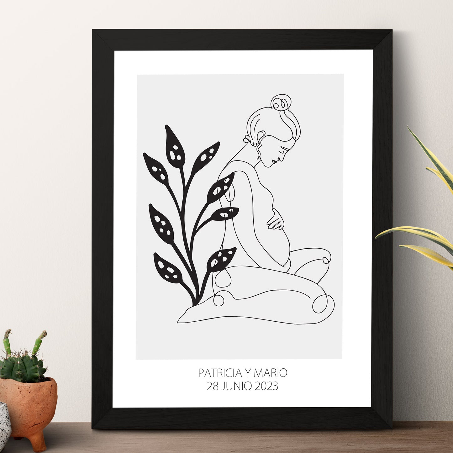 Lámina Personalizada Mujer Embarazada Con Nombres Y Fecha Nacimiento Regalo De Diseño Para Momentos Unicos. Ideal Para Eventos. Cumpleaños, Aniversarios