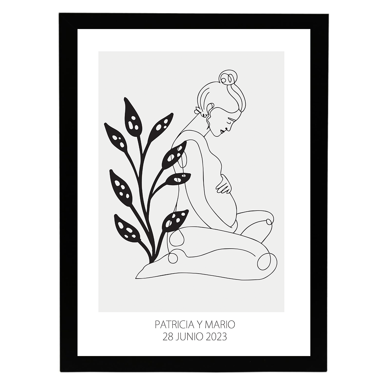 Lámina Personalizada Mujer Embarazada Con Nombres Y Fecha Nacimiento Regalo De Diseño Para Momentos Unicos. Ideal Para Eventos. Cumpleaños, Aniversarios