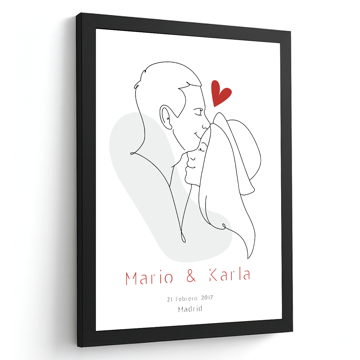 Lámina Personalizada Pareja Beso Y Corazon Con Nombres, Fecha En Que Se Conocieron Y Lugar Regalo De Diseño Para Momentos Unicos. Ideal Para Eventos. Cumpleaños, Aniversarios, Nacimientos