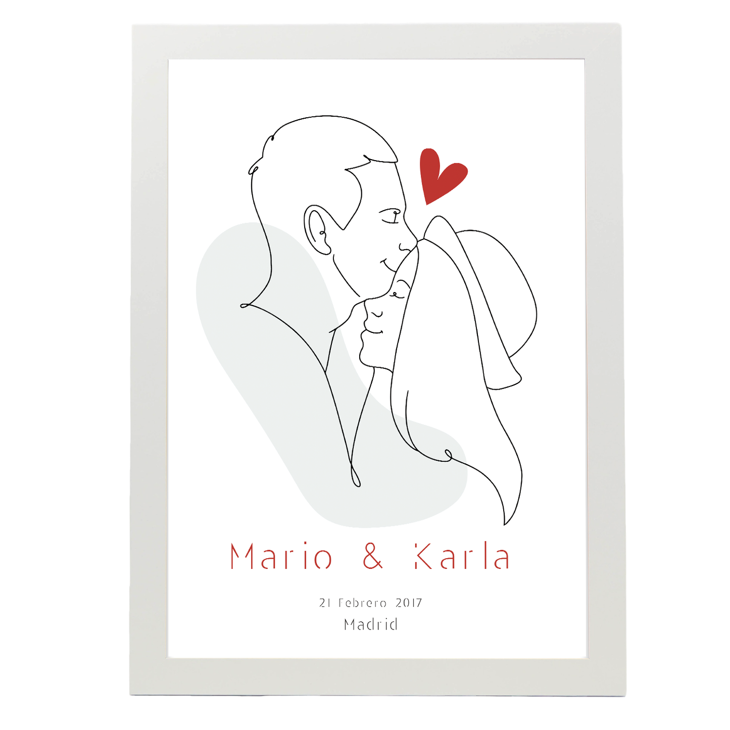 Lámina Personalizada Pareja Beso Y Corazon Con Nombres, Fecha En Que Se Conocieron Y Lugar Regalo De Diseño Para Momentos Unicos. Ideal Para Eventos. Cumpleaños, Aniversarios, Nacimientos