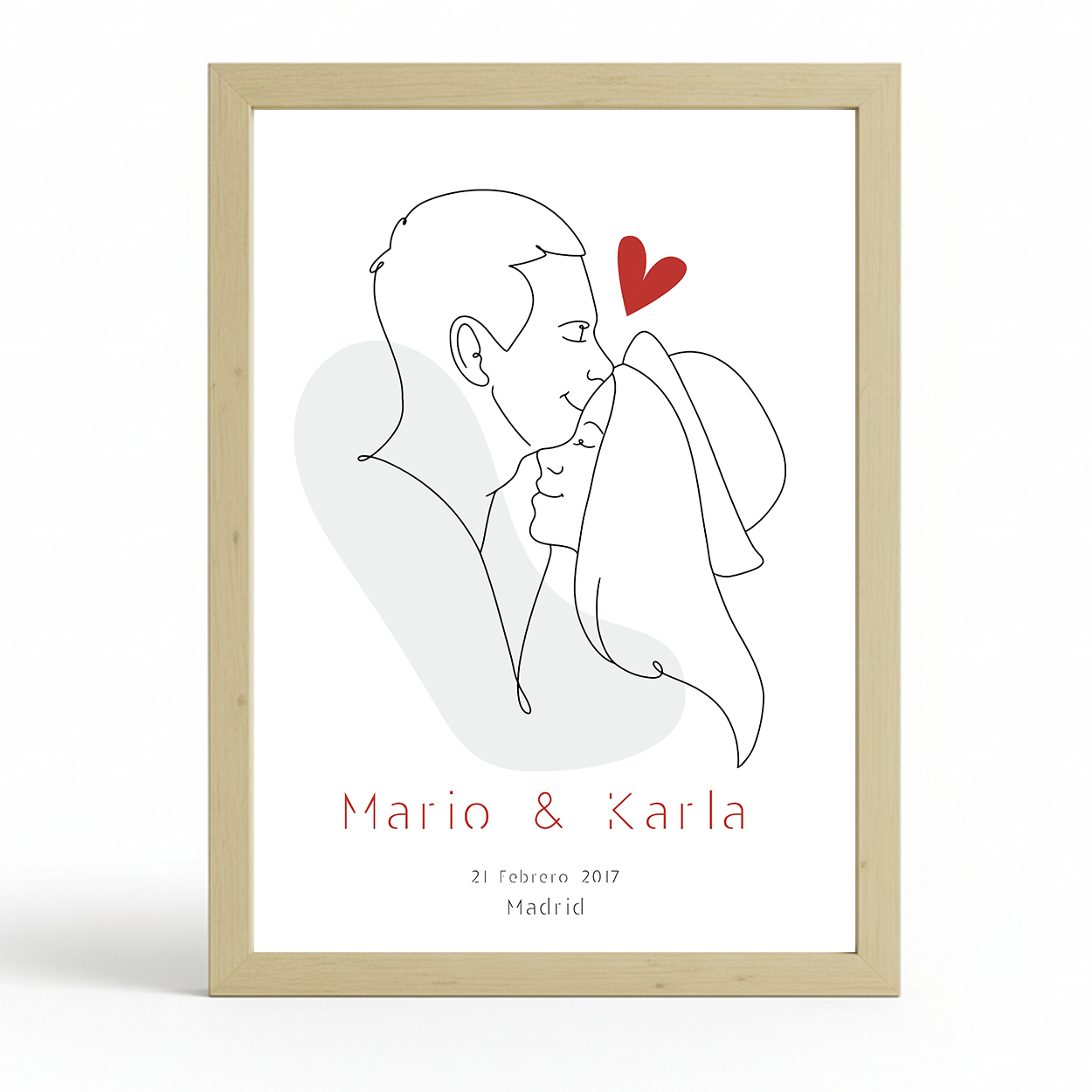 Lámina Personalizada Pareja Beso Y Corazon Con Nombres, Fecha En Que Se Conocieron Y Lugar Regalo De Diseño Para Momentos Unicos. Ideal Para Eventos. Cumpleaños, Aniversarios, Nacimientos