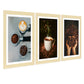 Set de 3 Cuadros de Café Tostado Ilustración impresa en estilo Fotográfico para decorar las paredes de Cocina, Despensa, Comedor, Restaurante, Cafetería