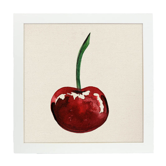 Poster cuadrado de Cereza sabrosa. Lámina de frutas y verduras de forma cuadrada, ilustrada con dibujos a color.-Artwork-Nacnic-20x20 cm-Marco Blanco-Nacnic Estudio SL