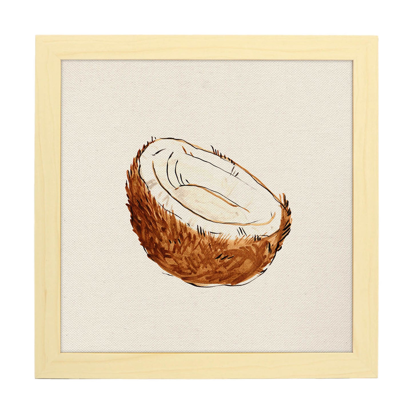 Poster cuadrado de Coconuts. Lámina de frutas y verduras de forma cuadrada, ilustrada con dibujos a color.-Artwork-Nacnic-20x20 cm-Marco Madera clara-Nacnic Estudio SL