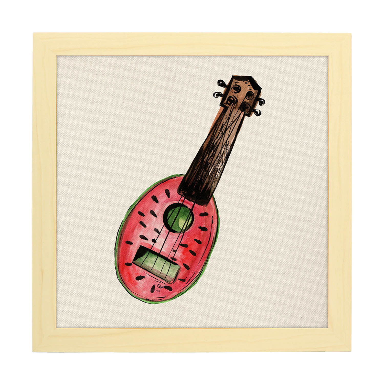 Poster cuadrado de Guitarra de fresa. Lámina de frutas y verduras de forma cuadrada, ilustrada con dibujos a color.-Artwork-Nacnic-20x20 cm-Marco Madera clara-Nacnic Estudio SL