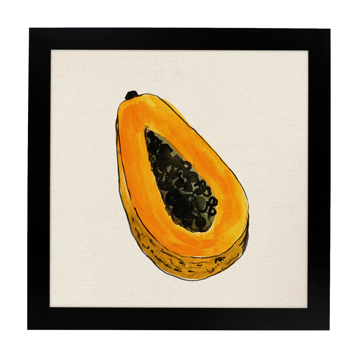 Poster cuadrado de Papaya. Lámina de frutas y verduras de forma cuadrada, ilustrada con dibujos a color.-Artwork-Nacnic-20x20 cm-Marco Negro-Nacnic Estudio SL