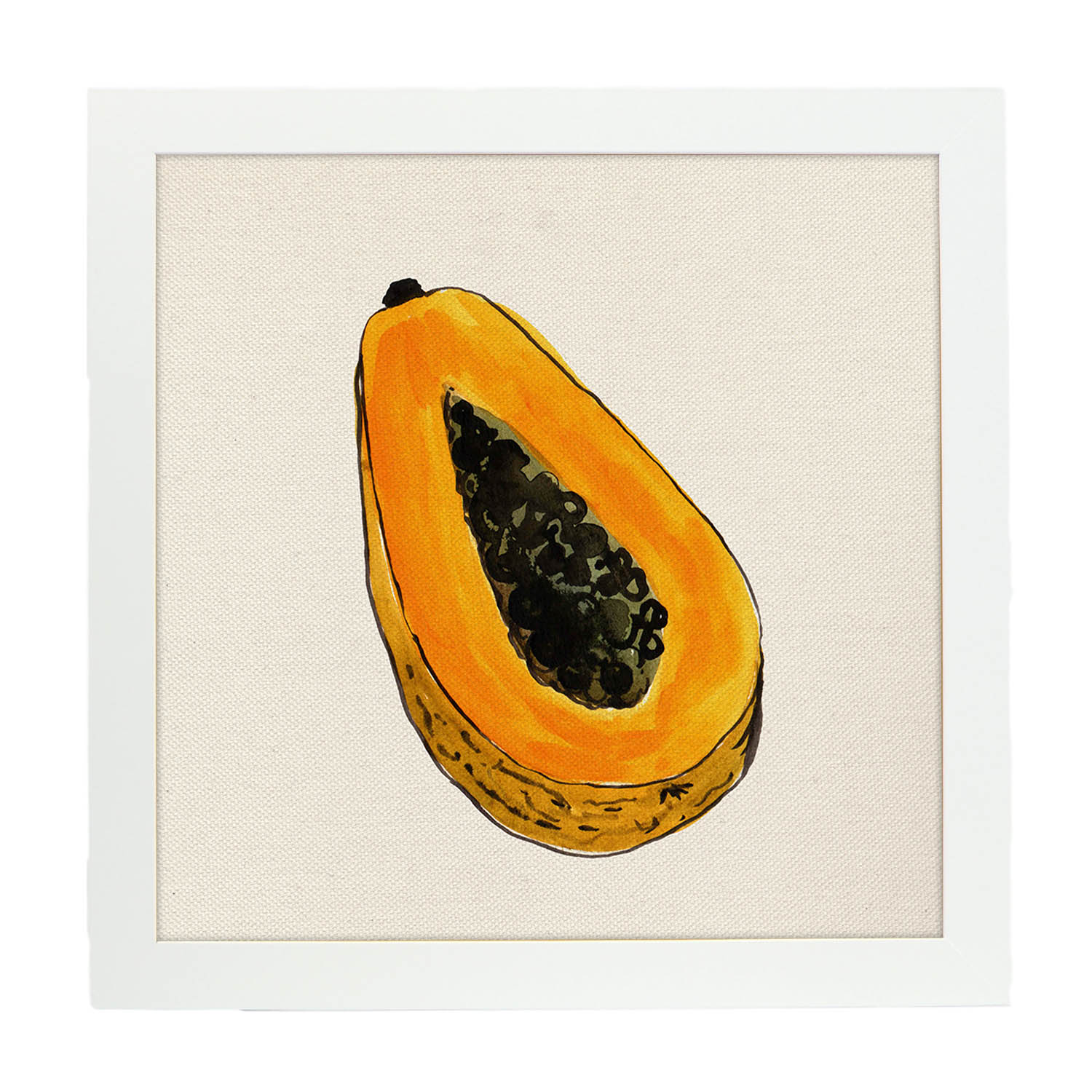 Poster cuadrado de Papaya. Lámina de frutas y verduras de forma cuadrada, ilustrada con dibujos a color.-Artwork-Nacnic-20x20 cm-Marco Blanco-Nacnic Estudio SL