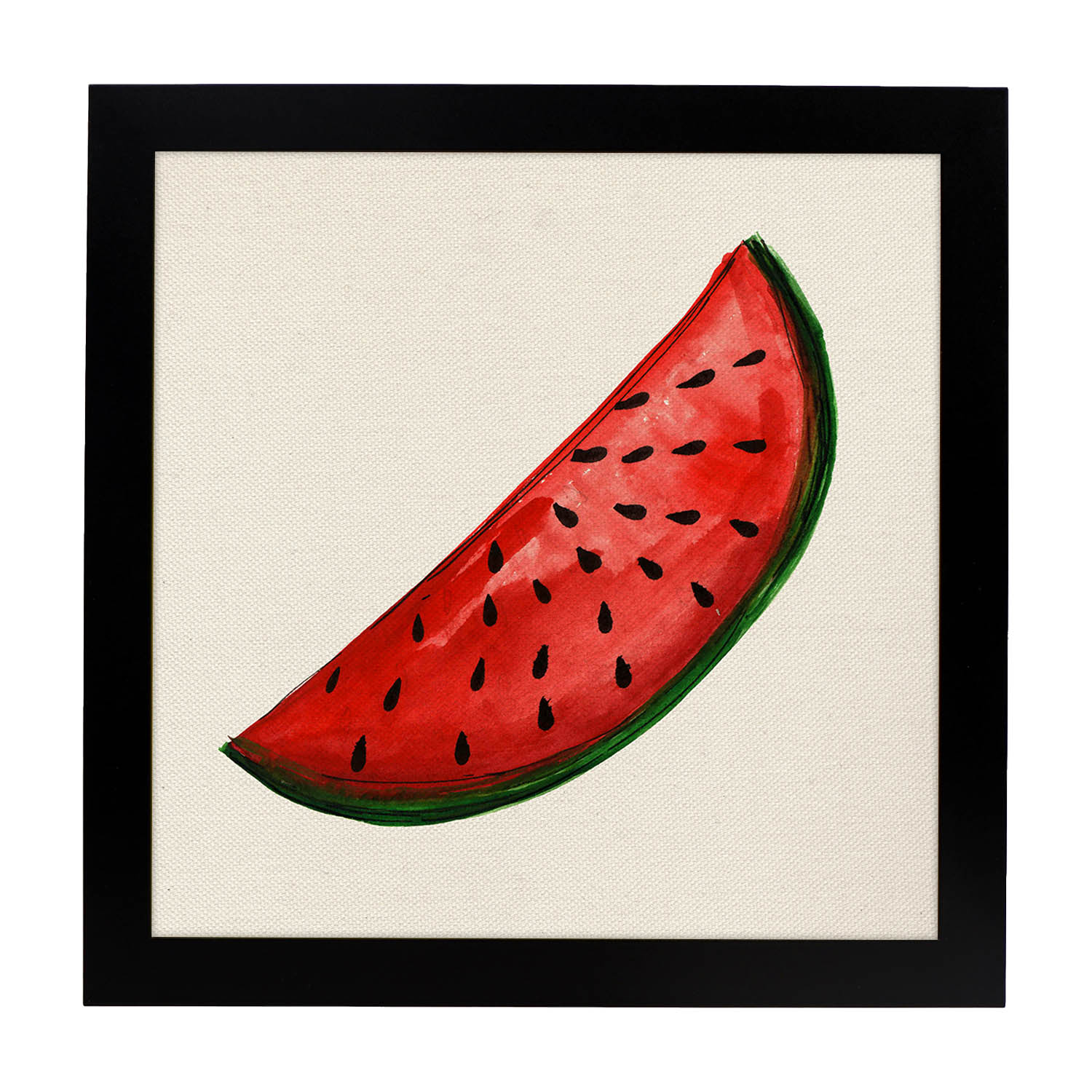 Poster cuadrado de Sandia fresca. Lámina de frutas y verduras de forma cuadrada, ilustrada con dibujos a color.-Artwork-Nacnic-20x20 cm-Marco Negro-Nacnic Estudio SL