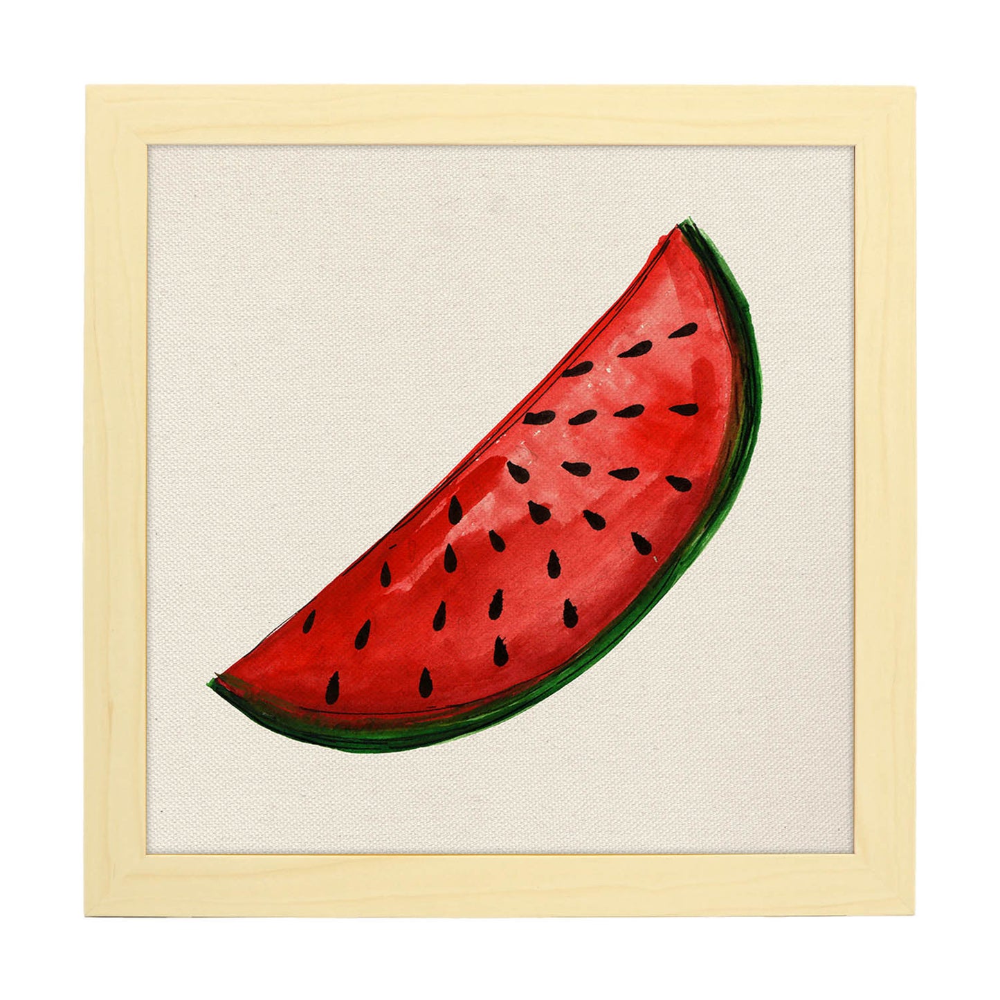 Poster cuadrado de Sandia fresca. Lámina de frutas y verduras de forma cuadrada, ilustrada con dibujos a color.-Artwork-Nacnic-20x20 cm-Marco Madera clara-Nacnic Estudio SL
