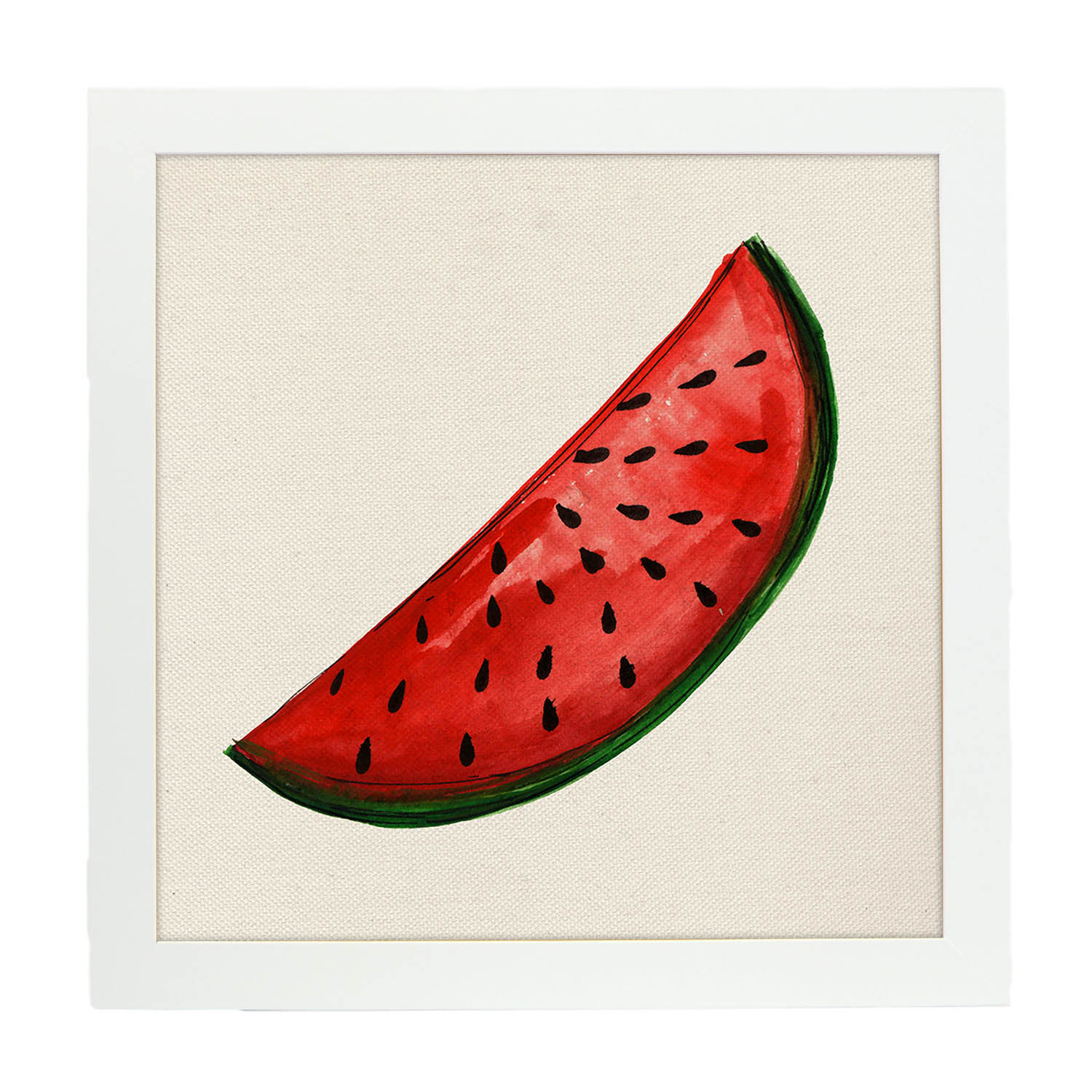 Poster cuadrado de Sandia fresca. Lámina de frutas y verduras de forma cuadrada, ilustrada con dibujos a color.-Artwork-Nacnic-20x20 cm-Marco Blanco-Nacnic Estudio SL