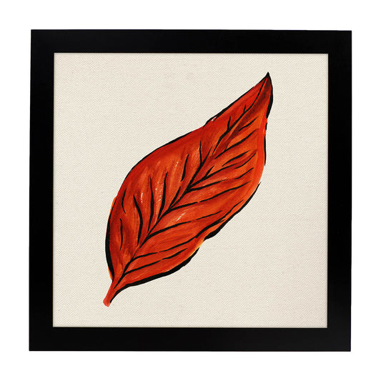 Poster de flores y naturaleza. Lámina cuadrada Hoja de otoño, ilustrada con dibujos a color.-Artwork-Nacnic-20x20 cm-Marco Negro-Nacnic Estudio SL