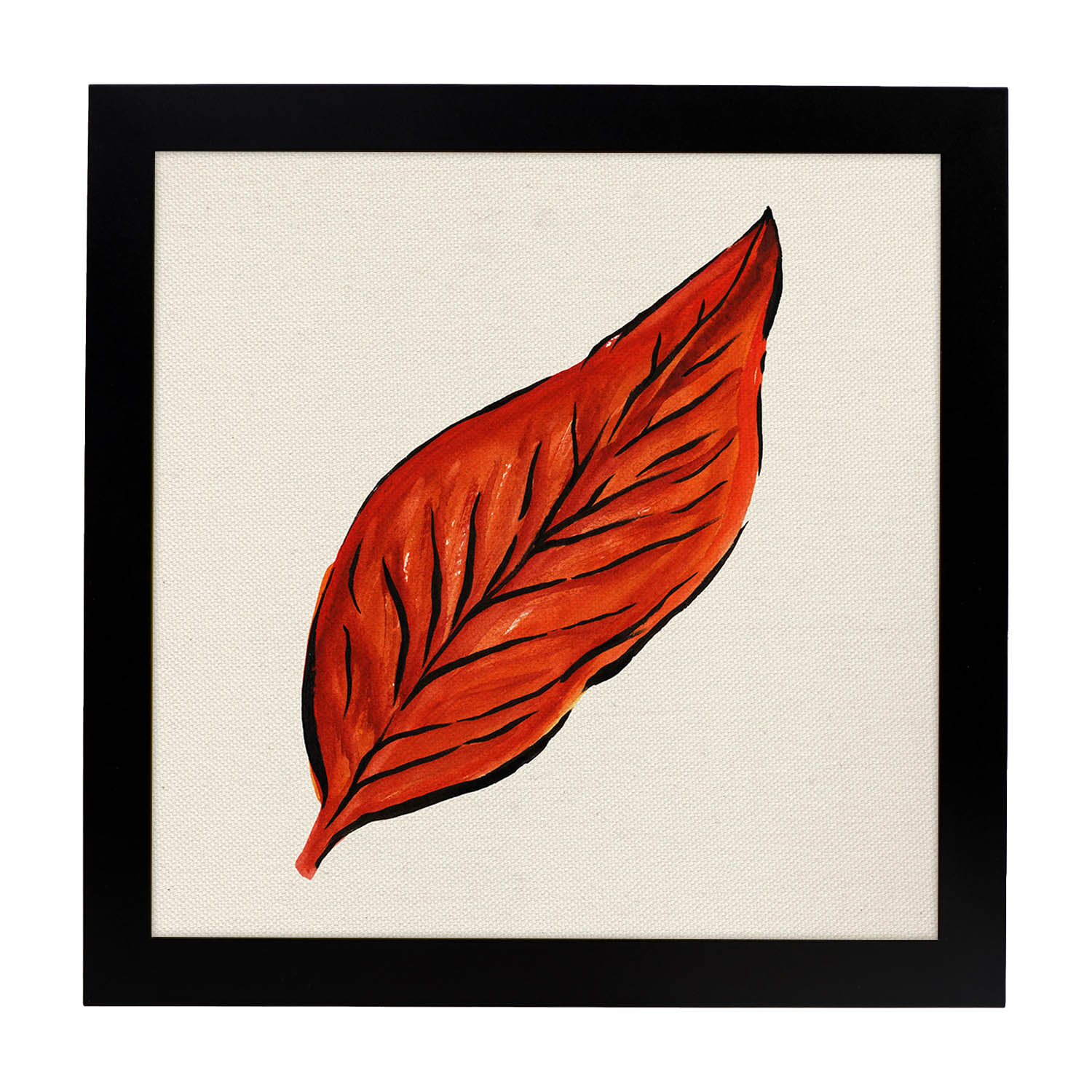 Poster de flores y naturaleza. Lámina cuadrada Hoja de otoño, ilustrada con dibujos a color.-Artwork-Nacnic-25x25 cm-Marco Negro-Nacnic Estudio SL