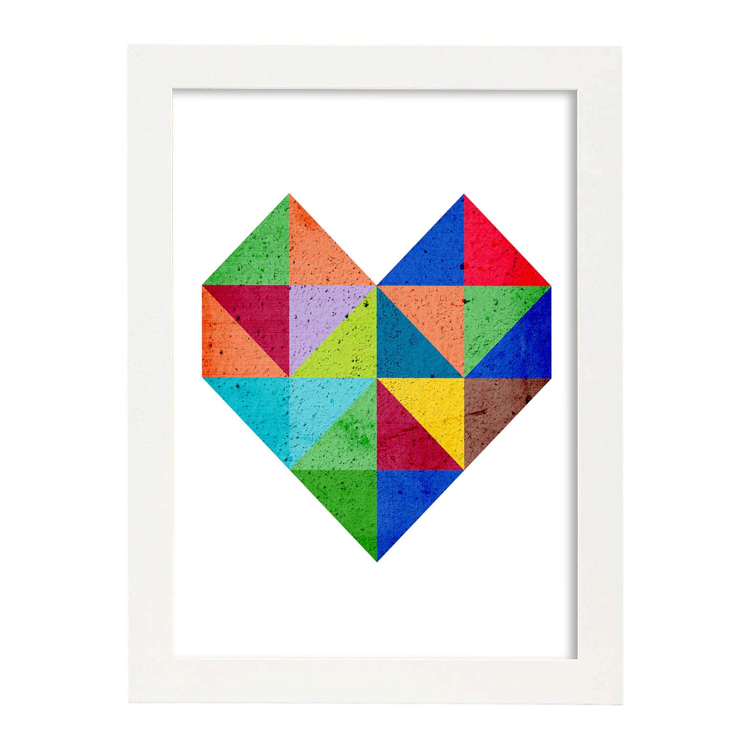 Poster con dibújo de geometría colorida. Lámina Corazón 2, ilustrada con con formas y figuras llenas de color.-Artwork-Nacnic-A4-Marco Blanco-Nacnic Estudio SL