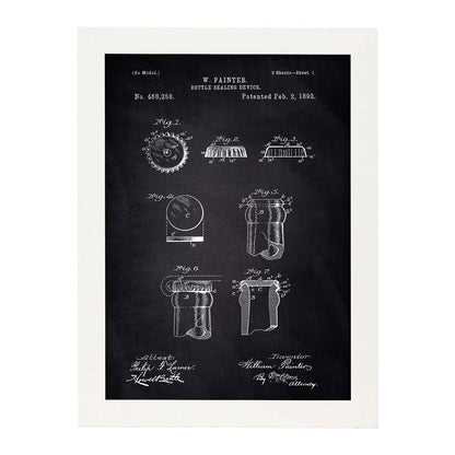 Poster con patente de Chapa de botella. Lámina con diseño de patente antigua-Artwork-Nacnic-A4-Marco Blanco-Nacnic Estudio SL